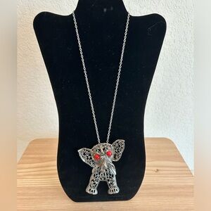Vintage Silver Articulated Elephant Long Necklace